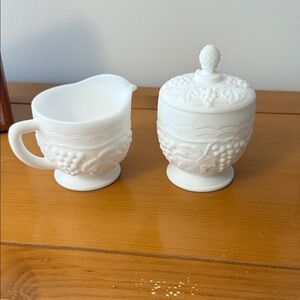 Vintage Imperial Milk Glass Creamer and Sugar Set
